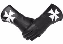 Knight of Malta Black Gauntlets White Maltese Cross Soft Leather Gloves