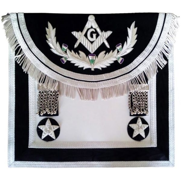 Scottish Rite Master Mason Handmade Embroidery Apron - Black Silver with Vinework