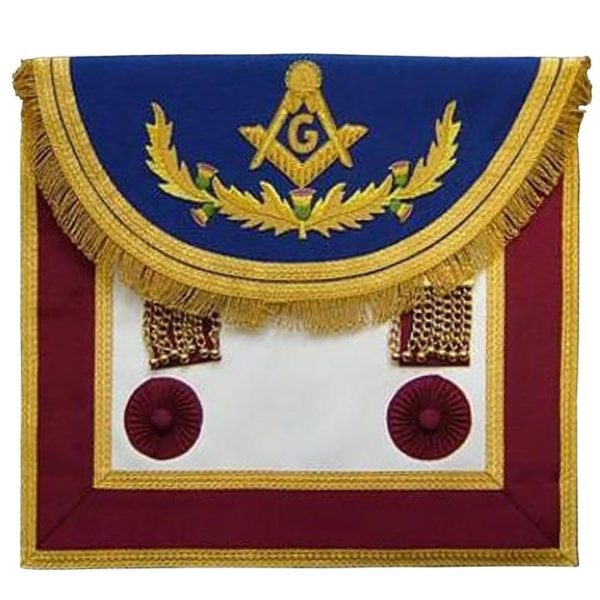 Scottish Rite Master Mason Handmade Embroidery Apron - Blue Brown with Vinework