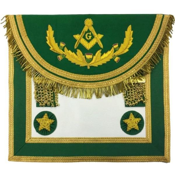 Scottish Rite Master Mason Handmade Embroidery Apron - Green with Vinework