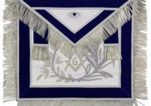 MASTER MASON Silver Embroidered Apron square compass with G Blue