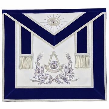 Masonic Past Master Hand Embroidered Apron Silver Embroidery Blue Velvet Masonic Past Master Hand Embroidered Apron Silver Embroidery Blue Velvet