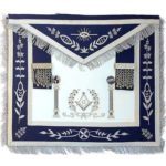 Navy Blue Apron Master Mason Square G & Pillars Freemasons Silver Fringe