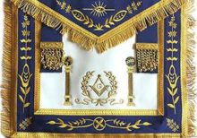 Navy Blue Apron Master Mason Square G & Pillars Freemasons Gold Fringe