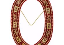 Grand Lodge - Rhinestones Chain Collar - Gold/Silver on Red Velvet