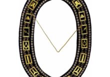 Blue Lodge Working Tools - Rhinestones Chain Collar - Gold/Silver on Blue + Free Case