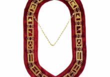 Blue Lodge Working Tools - Masonic Chain Collar - Gold/Silver on Red + Free Case