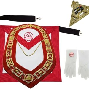 Masonic regalia Royal Arch synthetic Leather Apron set machine embroidered.Apron chain collar gloves jewel, Red, 14 x 16